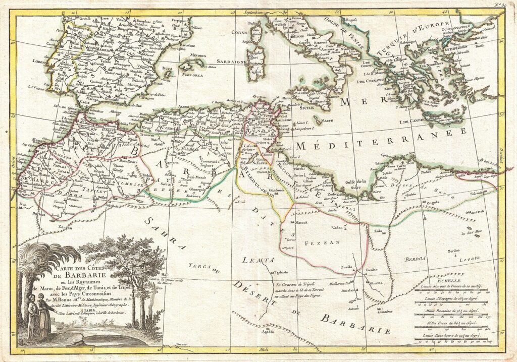 1771 Bonne Map of the Mediterranean and the Maghreb or Barbary Coast - Geographicus - Barbarie-bonne-1771.jpg