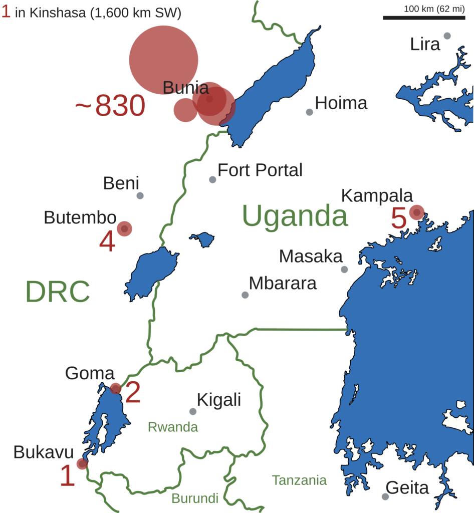 2026 Ebola outbreak map 2026-05-23.svg