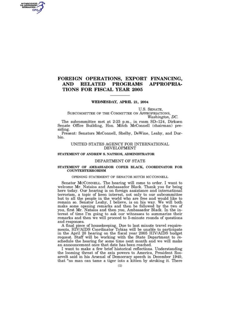 FOREIGN OPERATIONS, EXPORT FINANCING, AND RELATED PROGRAMS APPROPRIATIONS FOR FISCAL YEAR 2005 (IA gov.gpo.fdsys.CHRG-108shrg39104126).pdf